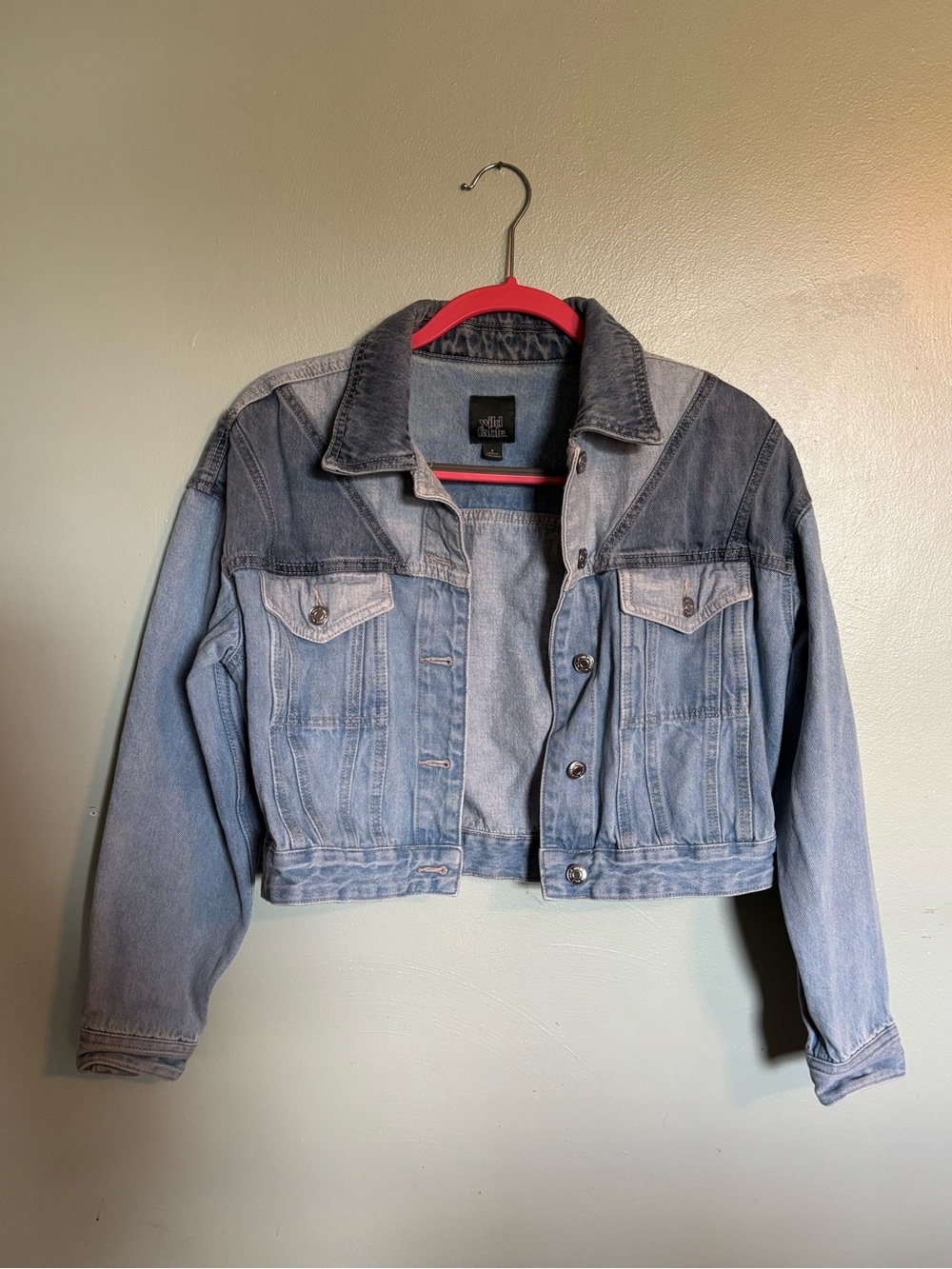 wild fable Two-Tone Light Blue Cropped Denim Jacket